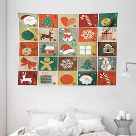 Ambesonne Christmas Tapestry, Checkered Noel Elements Gingerbread Man Reindeer Snowman and Santa Claus Pattern, Wide Wall Hanging for Bedroom Living Room Dorm, 80" X 60", Vermilion Multicolor