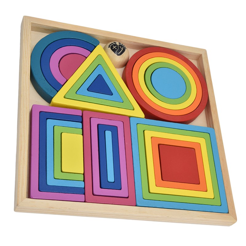 Baby Blocks Stacking Puzzle Set Colorful Wooden Building Blocks Educational