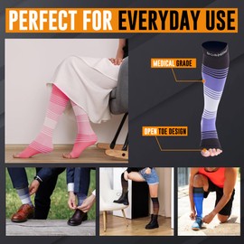 Doc Miller Toeless Compression Socks for Women & Men – Open Toe Calf Support Sleeves, 20-30mmHg Knee High, Lightweight & Breathable for Circulation, 1 Pair
