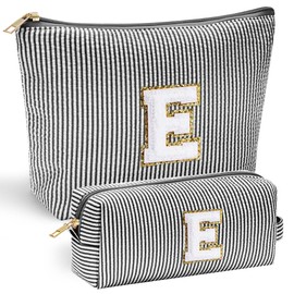 YOOLIFE Birthday Gifts for Women - 21st 20th 30th 40th 50th 60th Birthday Gifts for Women Her Mom Sister Teacher Friend Girls Birthday Gifts Idea Cute Initial Makeup Bag Cosmetic Bag for Women Black E