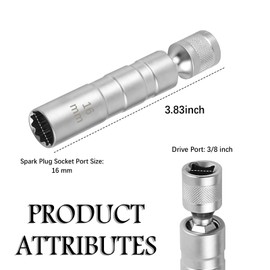 16mm 5/8" Spark Plug Socket with 3/8" Drive,12 Points Magnetic Spark Plug Tool with Thin Wall Design for Removing Glow Plugs,360° Rotatable Car Accessories CRV Socket (16mm)