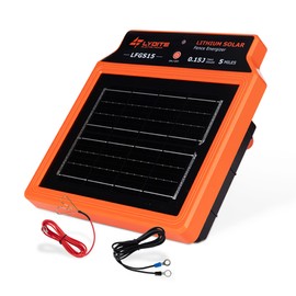 LFGS15 Solar Electric Fence Charger, 24 Hour 5 Miles Solar Charger, Portable 0.15J Energizer with Rechargeable Solar Panel for Livestock, Electric Fence Energizer