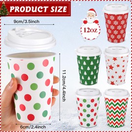 100 Sets Christmas Paper Cups Disposable 12 oz Christmas Coffee Cups with Lids Hot Chocolate Paper Cups for Hot and Cold Drinks Tea Beverage Coffee Bar Supplies