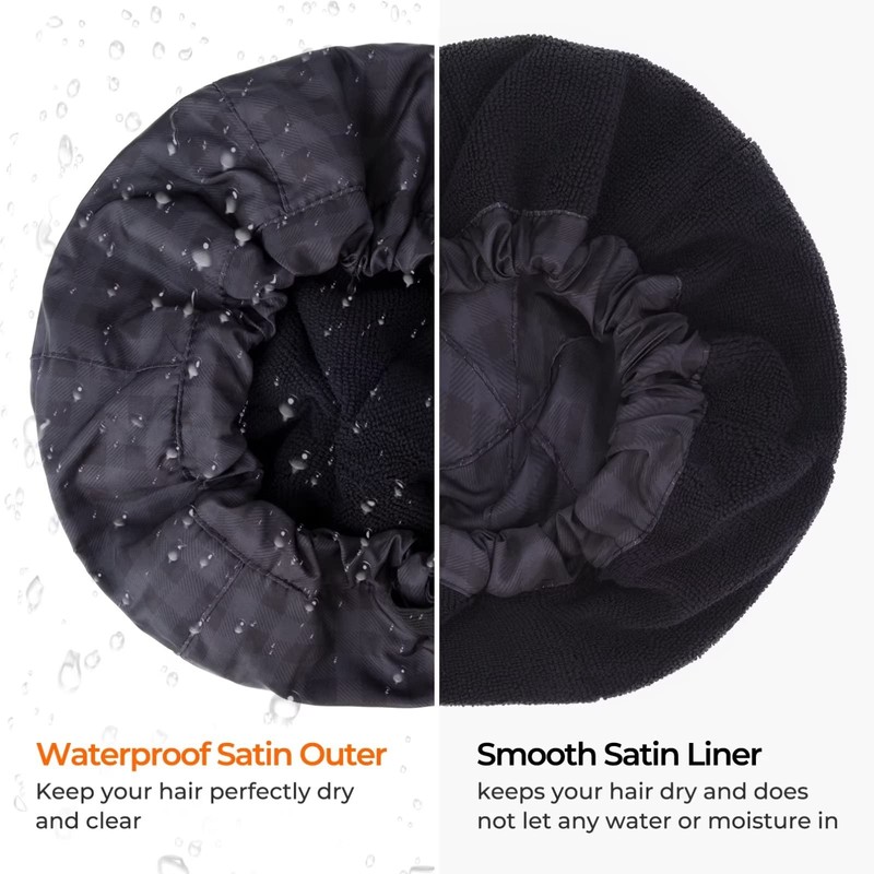 Shower Cap for Men Black Bath Cap, Reversible Large Waterproof