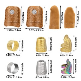 JUAYING 10 PCS Hand-Working Sewing Thimble, Metal Finger Shield Ring, Leather Coin Finger Protectors, Sewing Thimble Rings Cap Metal Shield for Knitting Quilting DIY Craft Tools