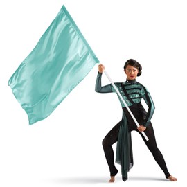 Color Guard Flag 36 x 54 Inch, Curved Rectangle Worship Flags for Practice Performance Dance, Solid Color Flags with Tear Resistant Poly Silk, Two Tabs (Teal Green)