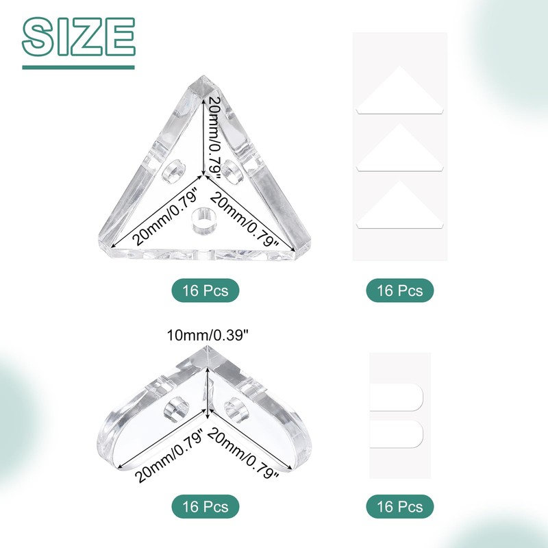 sourcing map 16 Set Acrylic Corner Bracket, L-Shaped Corner Connector