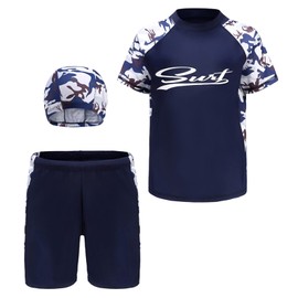 Happy Cherry Boys Swimsuits UPF50+UV Swimwear Set Two Piece Rash Guard with Hat for Kids 2-14 Years