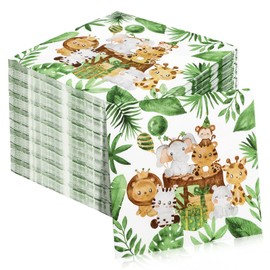 Jungle Napkins Children's Birthday, Pack of 40 Jungle Safari Party Napkins, 33 x 33 cm Napkins Animals for Boys Girls, Safari Theme Animal for Party Decoration, Table Decoration Birthday