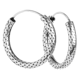 WINDALF Vintage Silver Hoop Earrings RAGNAR Diameter 1.9 cm Viking Diamonds Scandinavian Earrings Handmade 925 Sterling Silver, Fabric