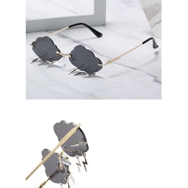 2 Pairs Rimless Sunglasses Cloud Shaped Tassel Sunglasses Cute Trendy Glasses Retro Vintage Eyeware for UV Protection Birthday Wedding Disco Party Outfit Accessory