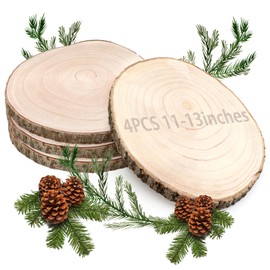 ZOCONE 4 Pcs Large Wood Slices 11-13 Inches Unfinished Wood Rounds, Natural Paulownia Wood Slices for Centerpieces, Wood Pieces Decoration with Bark, Wood Circles for Centerpieces for Painting