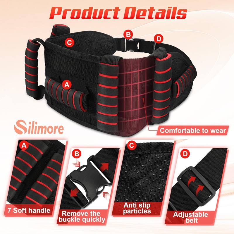 Silimore Transfer Belt with Padded Handles,Gait Blet for Seniors, Patient