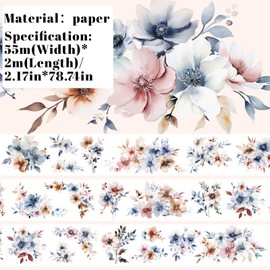 HACRAHO Floral Washi Tape Set, 2 Rolls Waterproof Washi Tapes for Journaling Stickers Transparent Floral Stickers Set for Junk Journaling Crafting DIY Projects