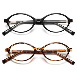 PUBOWT Oval Reading Glasses for Women Men Blue Light Blocking Computer Readers Retro Fashion Small Frame Trendy Vintage Vintage Eyewear PT2009 2Pack Black Demi +1.5 x Strength