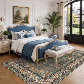 NakedCloud 5x7 Washable Area Rug Vintage Animals Print Boho Indoor Carpet