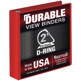 Samsill Durable 2 Inch Binder, Made in The USA, D Ring Binder, Customizable Clear View Cover, Ruby Red, Holds 475 Pages