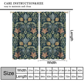 GoDazzling William Morris Floral Blackout Curtains, Vintage Flower Retro Boho Botanical Plant Rustic Farmhouse Window Drapes for Bedroom Living Room 42x45in 2 Panels