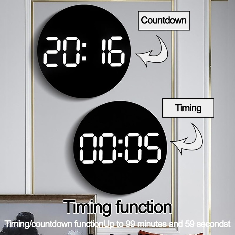 LED Wall Clock Remote Control Auto Dimming 10 Level Brightness