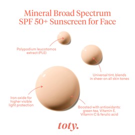 Toty by Sofia Vergara - Solaria Mineral SPF 50+ Antioxidant Sunscreen Serum - Mineral Tinted Face Sunscreen - Broad Spectrum - Universal Tint - Ultra Fluid and water resistant - Tavel size (1 fl Oz)