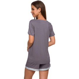 WiWi Womens Pajamas Set Soft Bamboo Pjs Nightwear Short Sleeve Top with Shorts Pajama Sets Plus Size Sleepwear S-4X, Purplish Grey, XX-Large