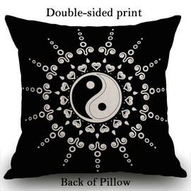 Smooffly Yin Yang Mandala Cushion Cover Outdoor Furniture Decorative Linen Square Double Sided Printing Pillow Cover for Home Office Sofa Couch Car Garden 45 x 45cm 18 x 18 inches