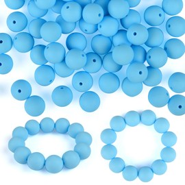 ASTARON 100 Pcs 15mm Silicone Beads for Keychain Making, Light Blue Silicone Beads Bulk Round Rubber Beads for Bracelets Beadable Pens Decorations Crafts Supplies