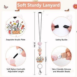 Obookey Teacher Lanyards for ID Badges - Teacher Lanyard with ID Holder, Helping Little Minds Grow Cute Silicone Beaded Breakaway Keychain Accessories, Back to School Appreciation Gifts for Women