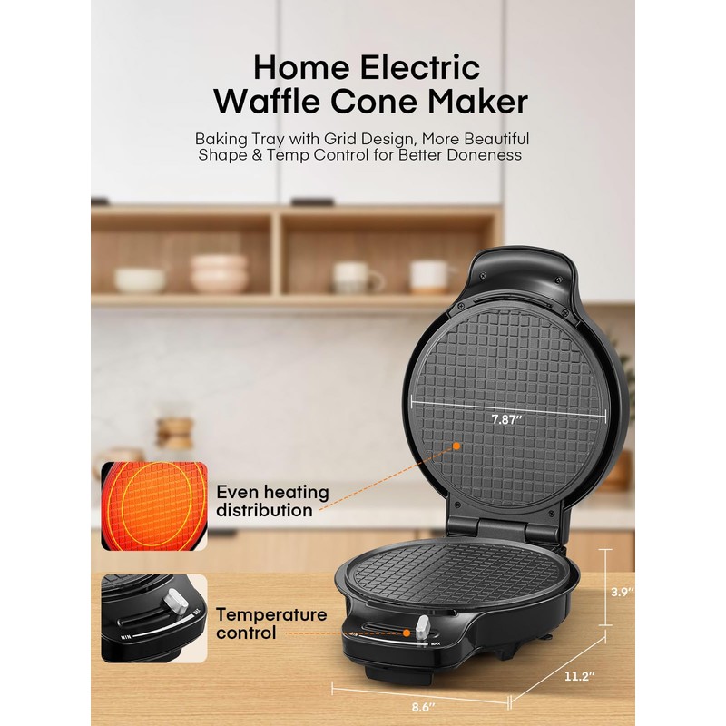FOHERE Waffle Cone Maker Machine and Ice Cream Bowl Maker