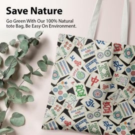 Veqzc Retro Chinese Mahjong Tile Canvas Tote Bags for Women, Mahjong Gifts for Women, Size: 15" x 13.3", Color: Multicolor