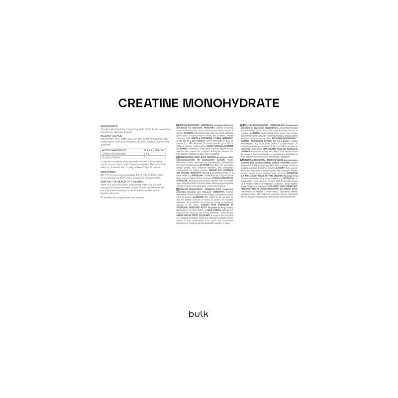 Bulk Bulk Creatine Monohydrate Powder, Blue Raspberry, 500 g, 100