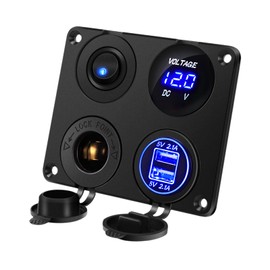 Thlevel Dual USB Ladegerät Schalter Panel 4 in 1 Adapter 12V Steckdose mit LED Voltmeter ON/Off Zigarettenanzünder für Auto, Boot, Wohnmobil, Truck, GPS, Handy