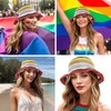 Rainbow Striped Straw Sun Hats for Women Girls Packable UV