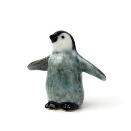 ZOOCRAFT Penguin Figurine Ceramic Animal Miniature Handcrafted Gift Garden Decor DIY Craft Design Collectible, Gray, 0.7 x 1.5 x 1.3 inches
