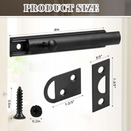 Lothee 4 Pcs Solid Brass Surface Bolt Door Slide Bolt Door Latches for Top of Slide Latch Lock(6",Matte Black)