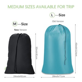 OTraki Laundry Bag Travel Dirty Laundry Hamper with Drawstring Closure, Nylon Laundry Bag, Foldable Storage Bag, Clothes Bag for Dormitory, Black, 60 x 80 cm (Pack of 2)