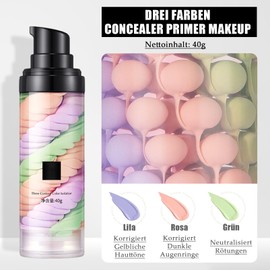 Drei Farben Primer Makeup, Gesicht Isolationscreme für Ebenmäßiger & Hellt Hautton, Ölkontrolle & Natürliche Facial Color Corrector Foundation, Feuchtigkeitsspendend & Wasserfest Make Up Concealer