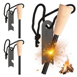 GAOUTO Set of 3 Fire Steel: Survival Flint, Fire Starter Set with Paracord Tinder, Flint with Extremely Strong Sparks, Fire Starter for Camping, Outdoor, Bushcraft, Survival