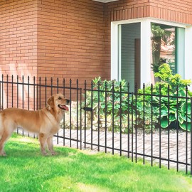 FOREHOGAR Metal Garden Fence with Gate 30 in H x 10 ft L, 1 Gate + 4 Panels Border Fence Panels Animal Barrier for Dogs, No Dig Garden Fencing for Yard Patio Flower Bed Lawn Outdoor, Black