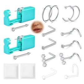 AVYRING 2 Piece Nose Piercing with 20G Nose Stud and Nose Ring - Professional Piercing Set in Silver and Gold, Complete Set with Everything for Gentle and Safe Piercing, Stainless Steel
