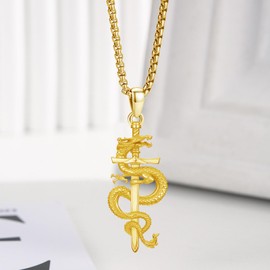 YEESIA Dragon Necklace for Women 925 Sterling Silver Dragon Sword Pendant Vintage Pendant Jewelry Gift for Women, Sterling Silver, No Gemstone