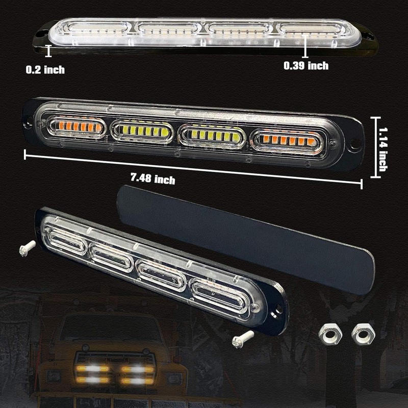 XTAUTO 4pcs 24-LED Emergency Strobe Light, Amber White Ultra-Thin Surface