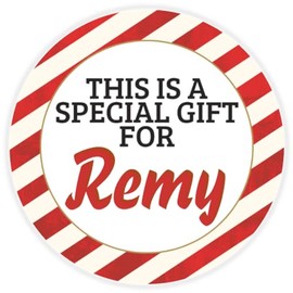 This is a Gift for Remy - Circle Sticker Decal 3 Inch - Candy Cane Merry Christmas Gift Tag Present Tree Holiday Custom Name Santa Claus