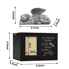 LAZYESTHER Solid Wood Memorial Urn for Dogs Ashes Box with Picture Black Funeral Cremation Box for Pet Wooden Keepsake with Flannel Lining for Loss of Pet Remembrance Gift (Black DogUrn-Hello-Medium)