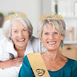 Glittery Crystal Crowns and Sashes for Women's Birthdays - 60th Birthday Tiara, Crown, Headband and Decorations