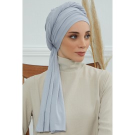Aisha's Design Instant Hijab Scarves for Women, 95% Cotton Pretied Bonnet Turban & Jersey Shawl Head Wrap, Light Grey
