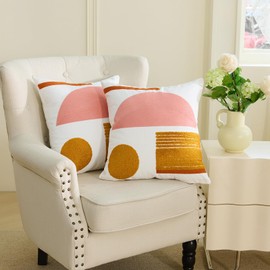 HOdo Home 2PCS 18x18 Pillow Covers-Throw Pillow Cover,Tufted Boho Jacquard Pillow Covers,Farmhouse Decorative Pillow Cover,Pillow Cases for Couch,Sofa,Bed,Chair,Living Room,Home Decor