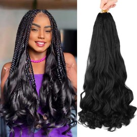 French Curls Braiding Hair 18 Inch 8 Packs Bouncy Wavy Braiding Hair Pre Stretched for Black Women (1B, 18Inch(Pack of 8))