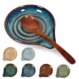 STE-CER Ceramic Spoon Rest for Stove Top,Large Spoon Holder, Cooking Utensil Rest for Kitchen Counter, Farmhouse Kitchen Accessories for Ladle, Spatula rest(6.3 Inch with handle) (Starry Blue Light)