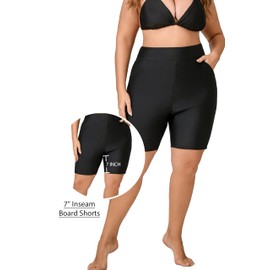 Halcurt - Pantalones cortos de cintura alta para mujer, pantalones cortos de natación tipo tankini de talla grande, Negro -, 2X Short